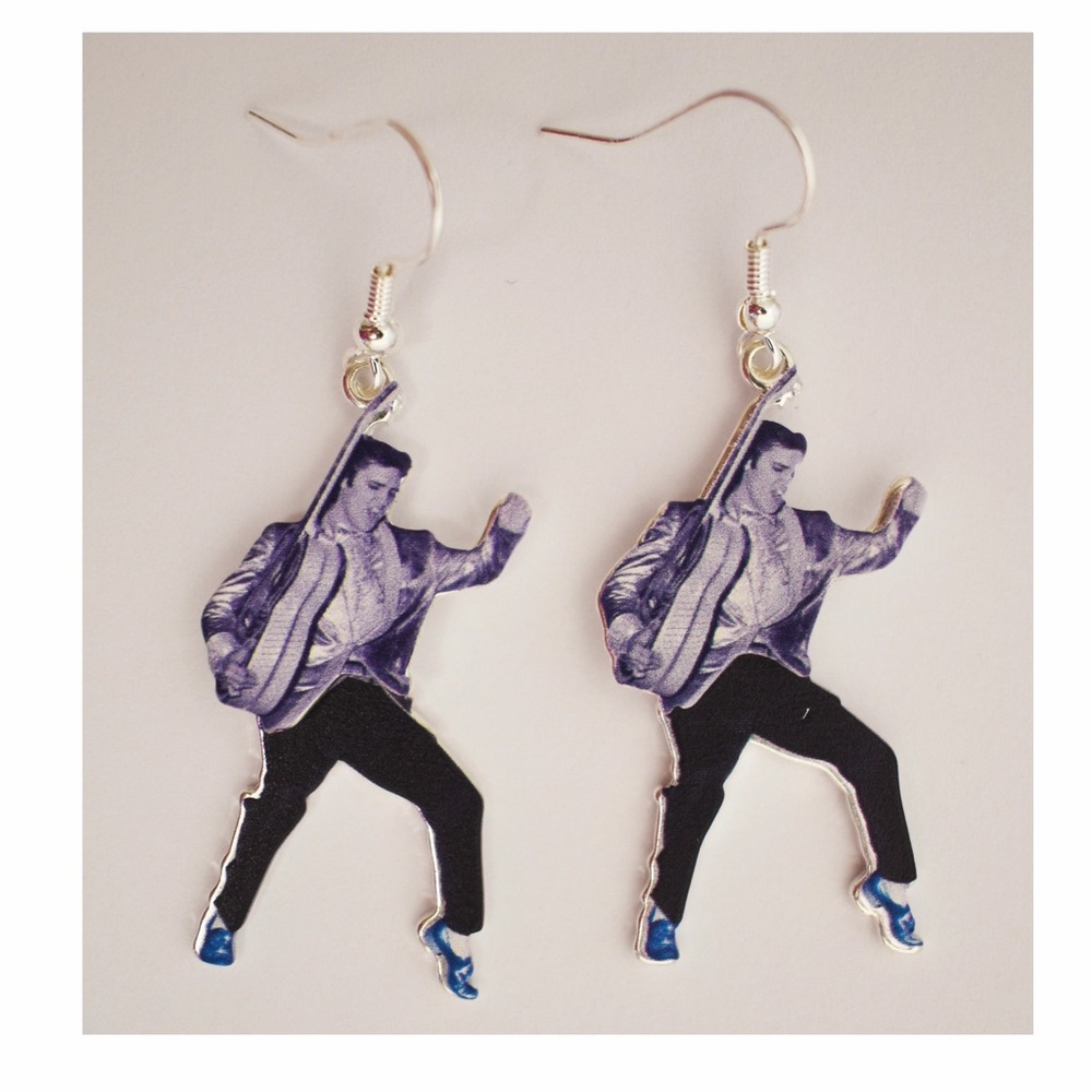New Elvis Presley dangle legs blue suede shoes pierced